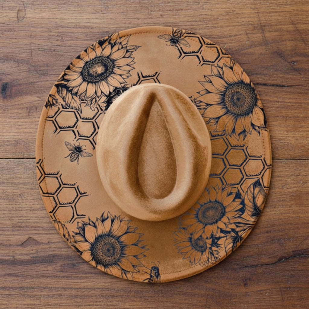 Flat Wide Brim Burned Hat