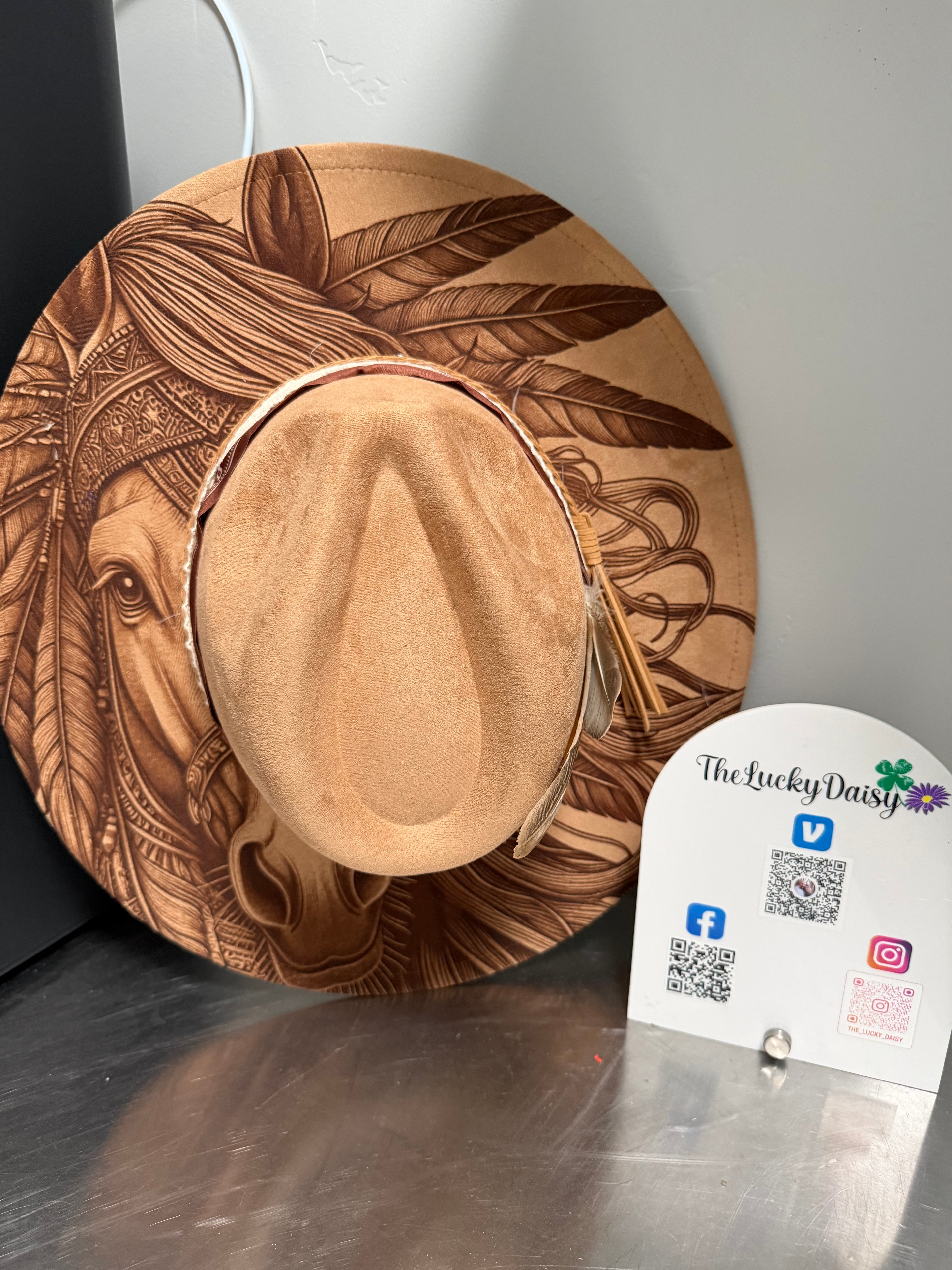 Flat Wide Brim Burned Hat