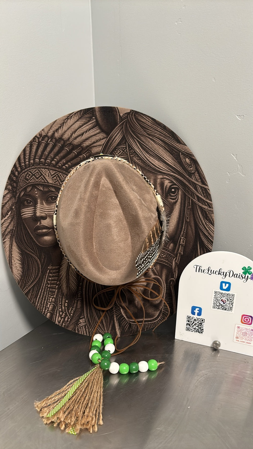 Flat Wide Brim Burned Hat