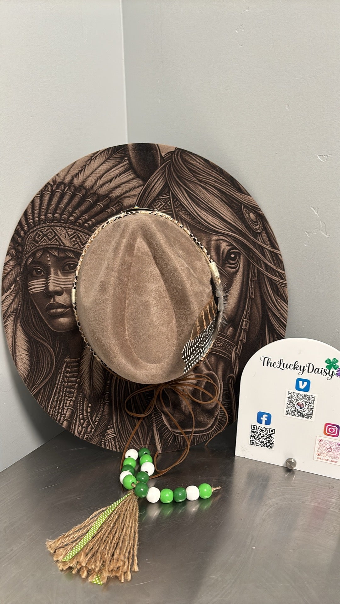 Flat Wide Brim Burned Hat