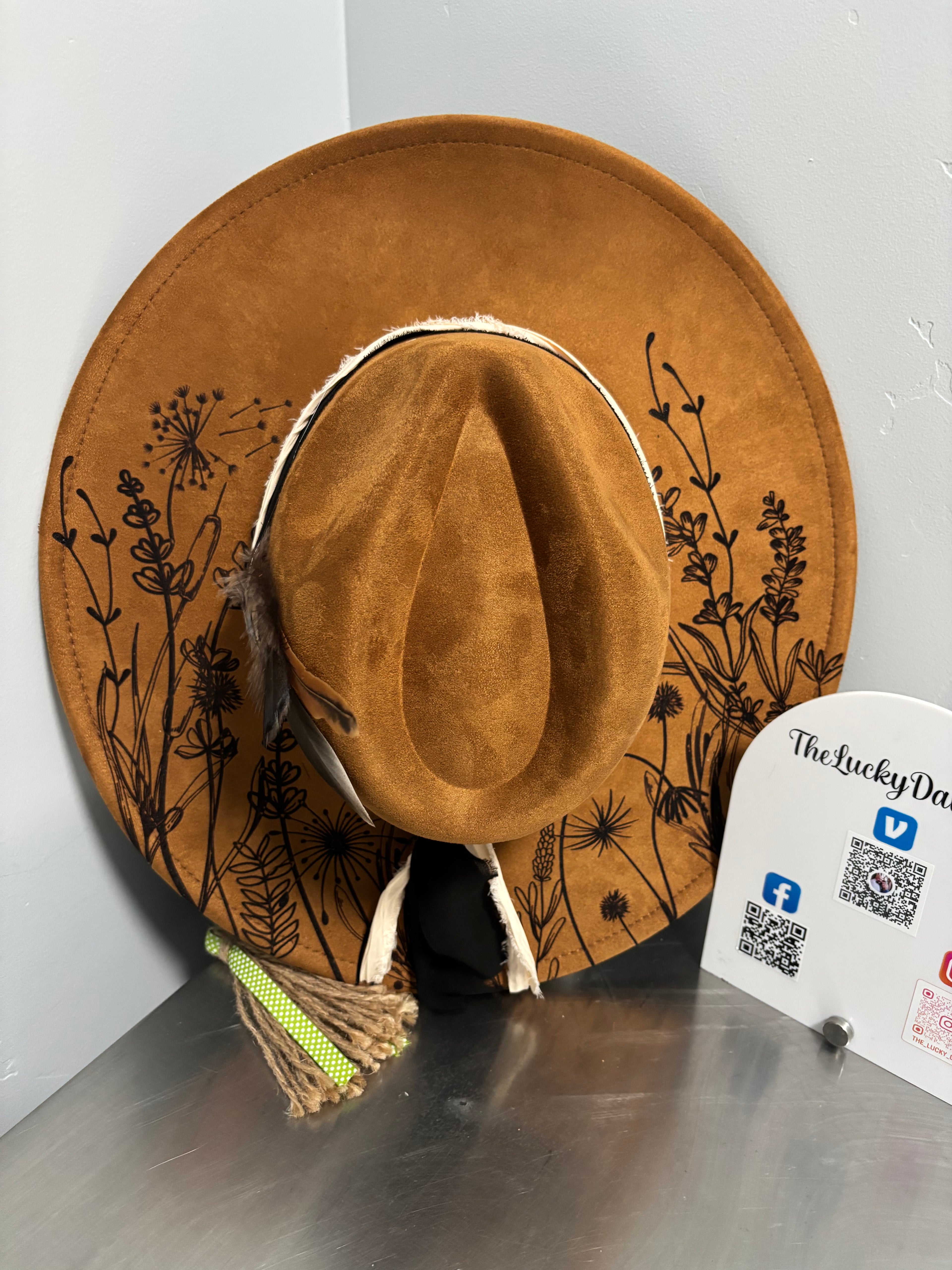 Flat Wide Brim Burned Hat