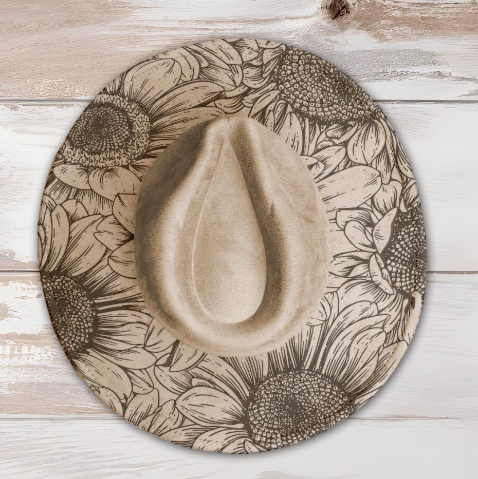 Flat Wide Brim Burned Hat
