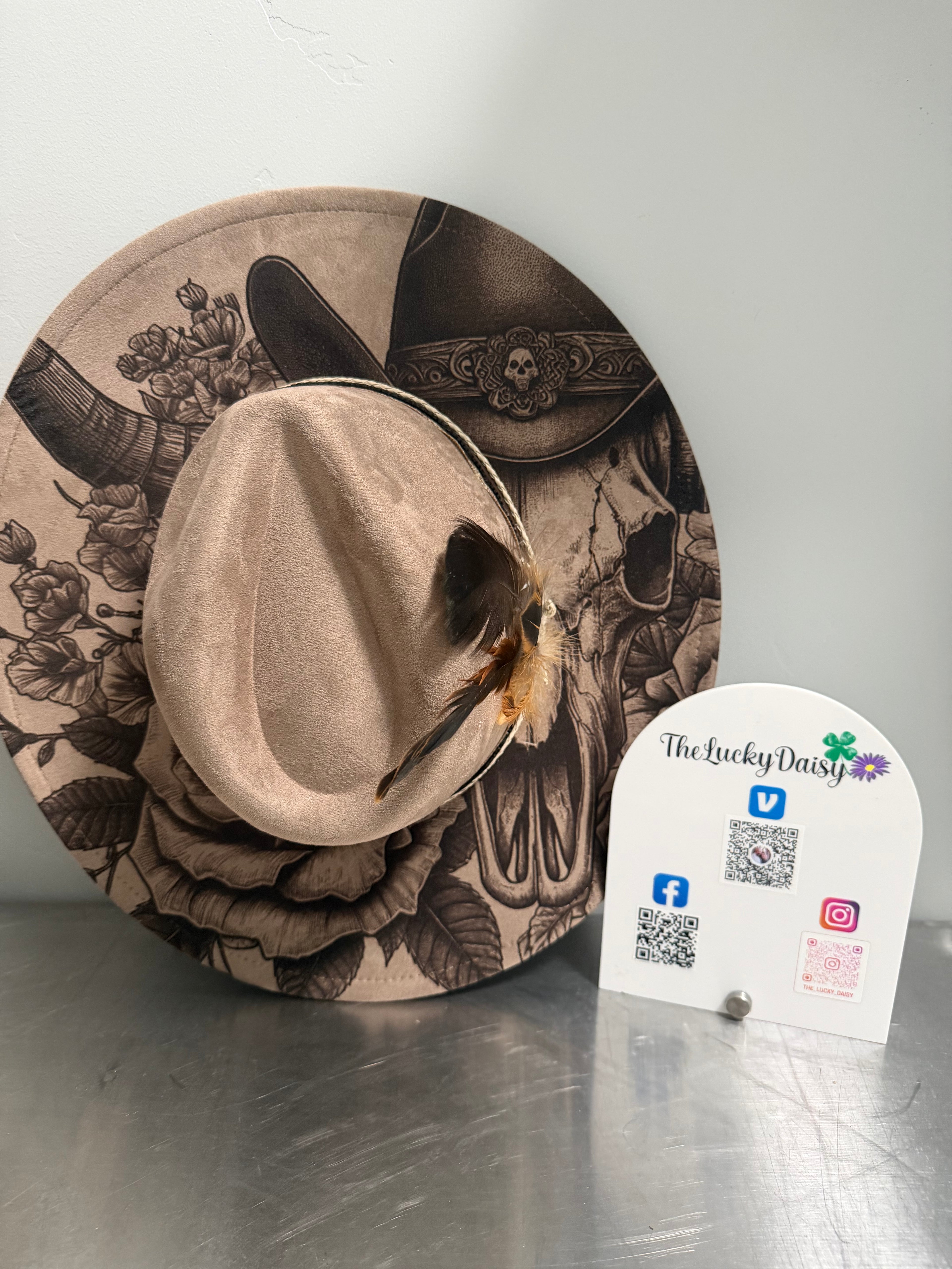 Flat Wide Brim Burned Hat