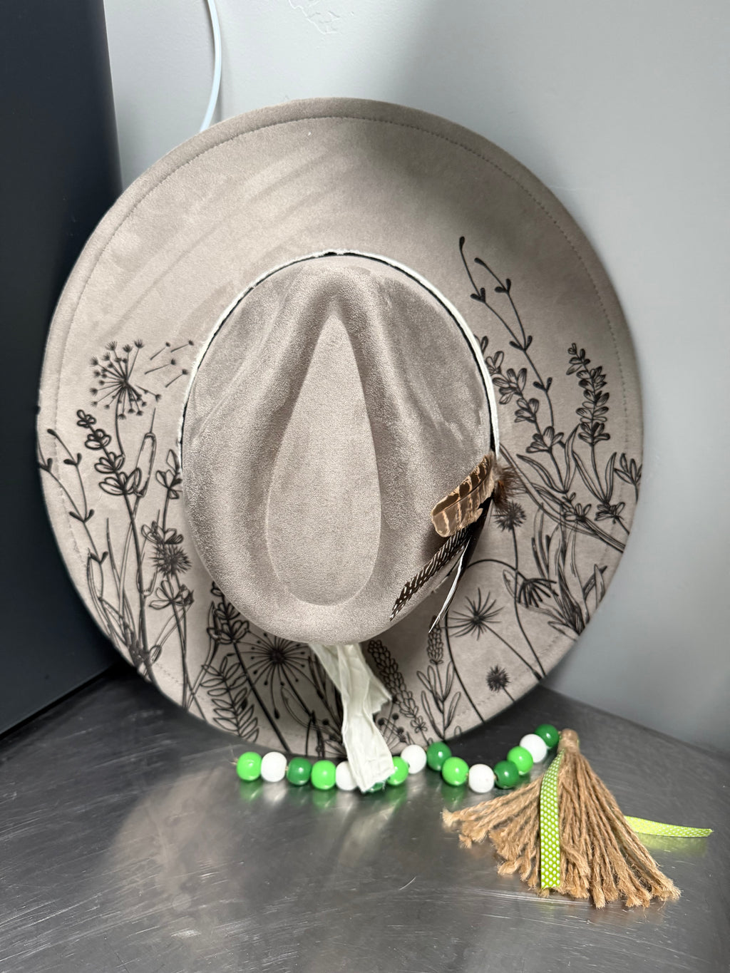 Flat Wide Brim Burned Hat