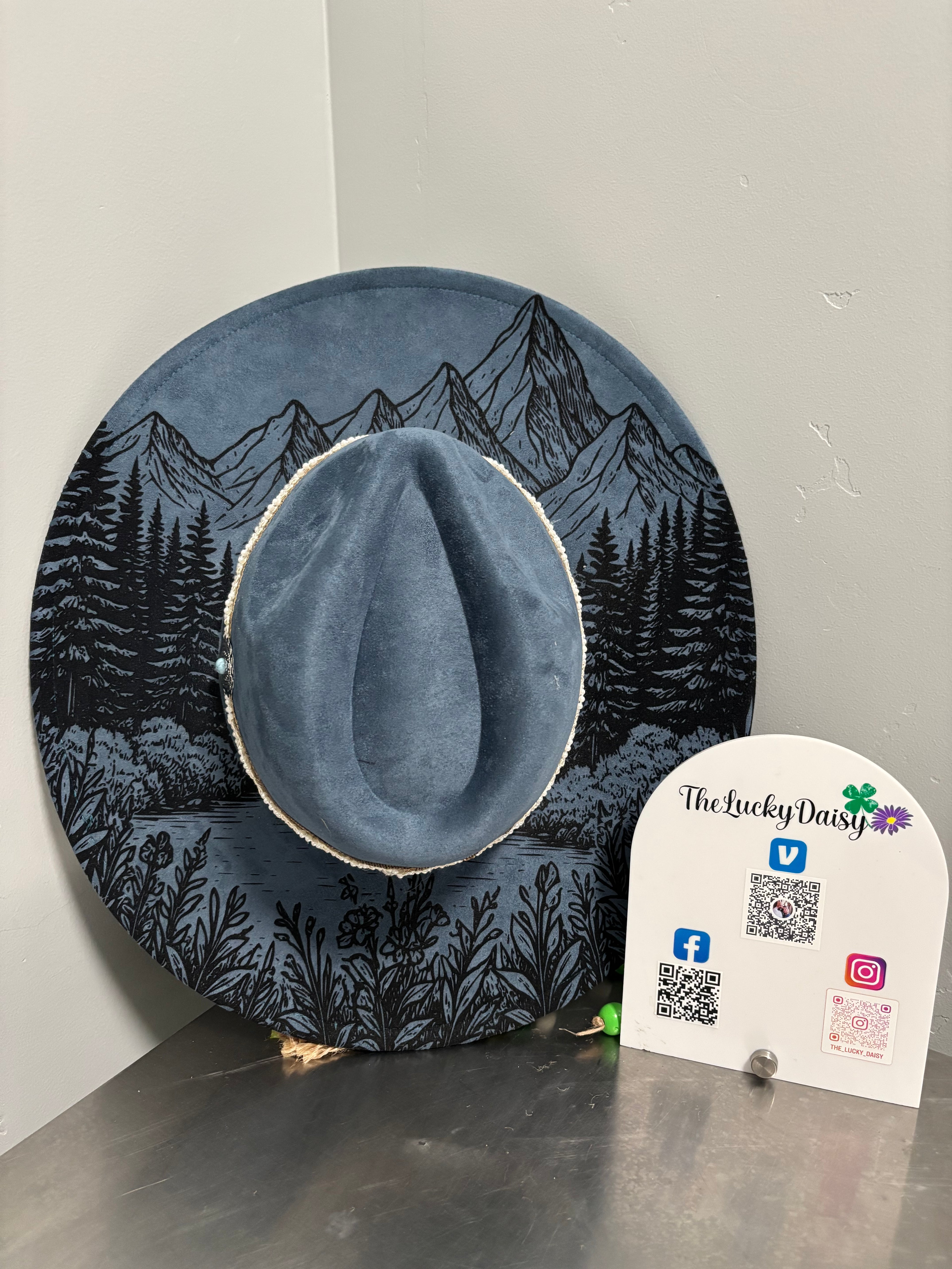 Flat Wide Brim Burned Hat