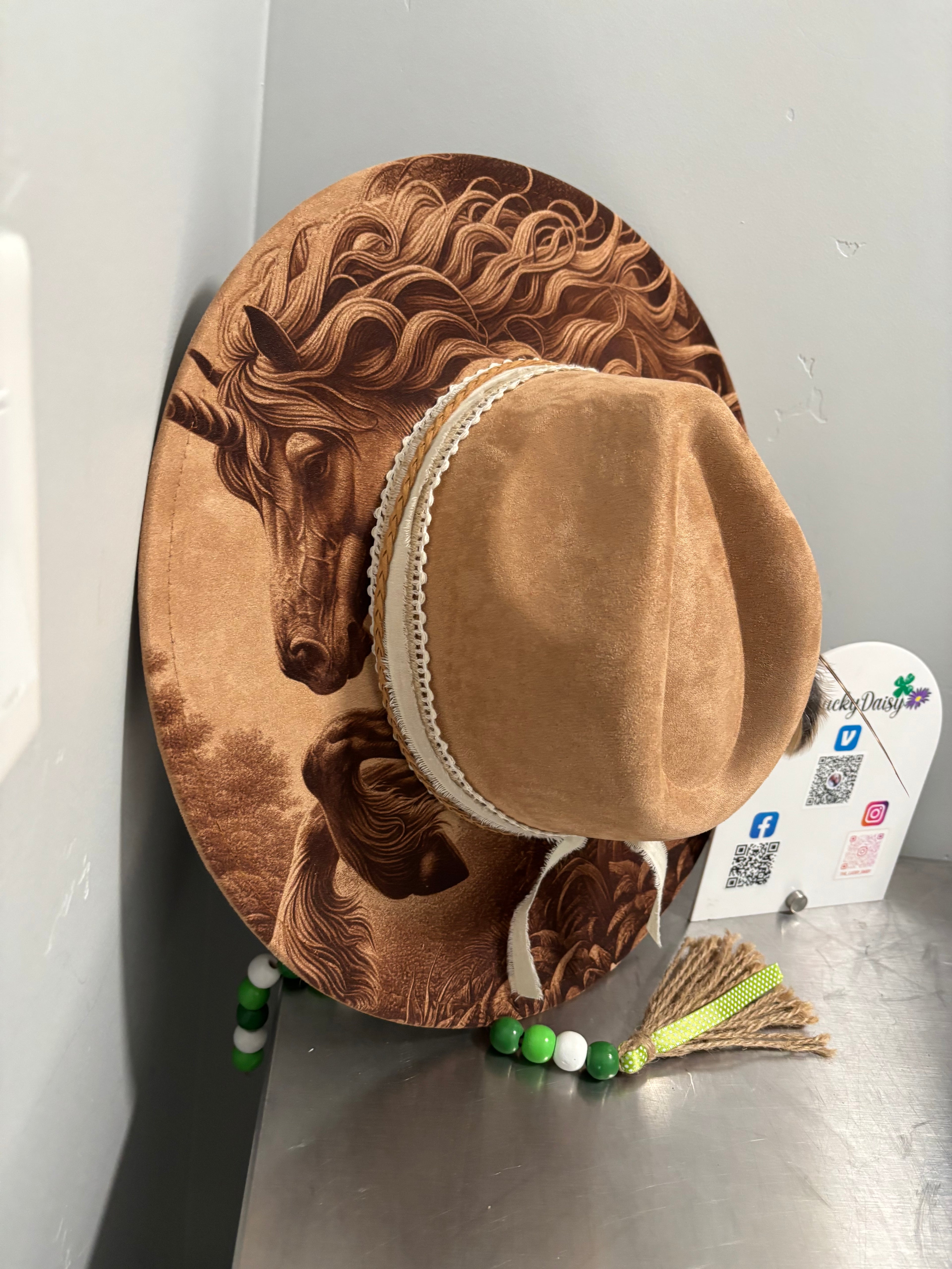 Flat Wide Brim Burned Hat