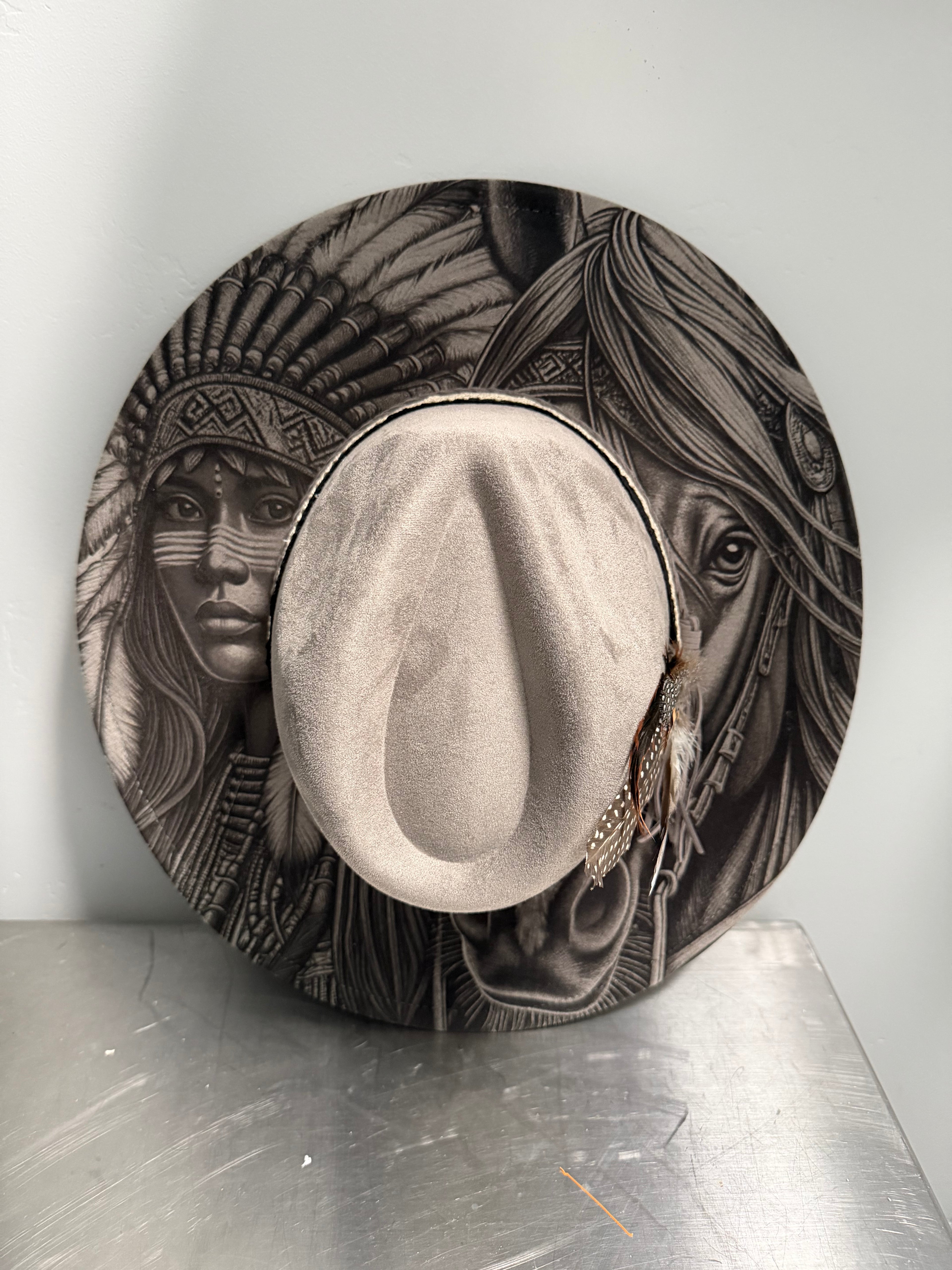 Flat Wide Brim Burned Hat