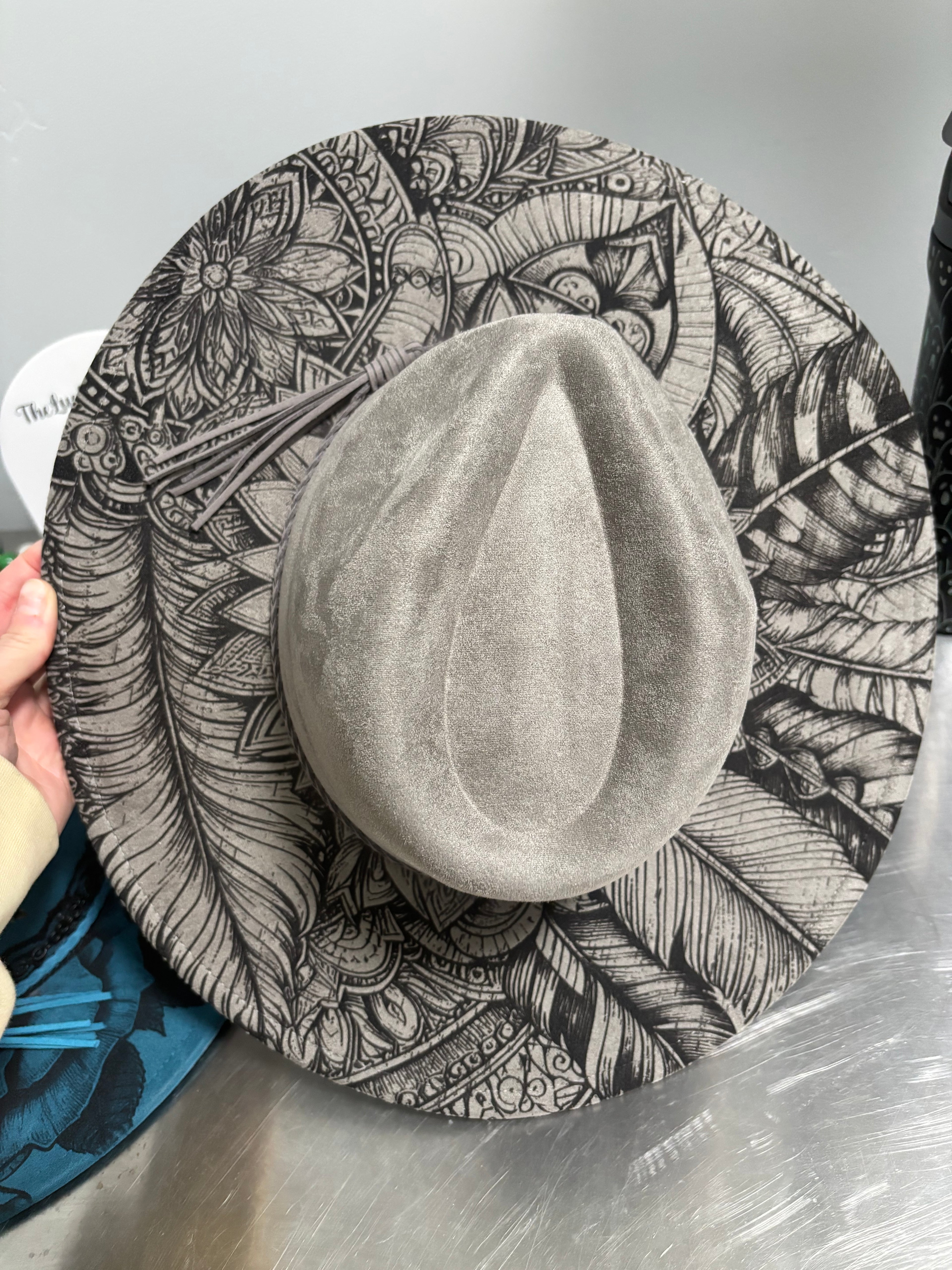 Flat Wide Brim Burned Hat