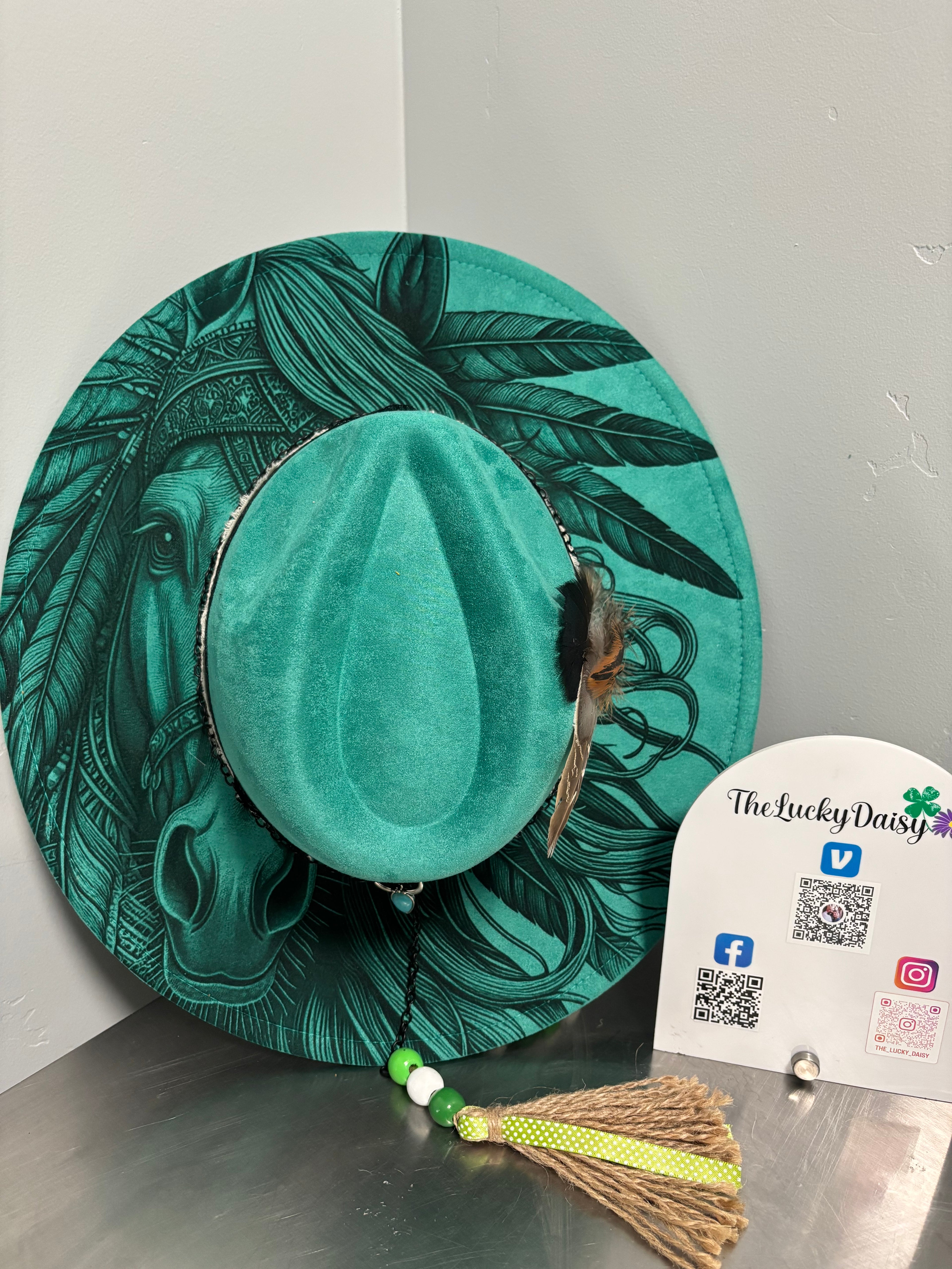 Flat Wide Brim Burned Hat