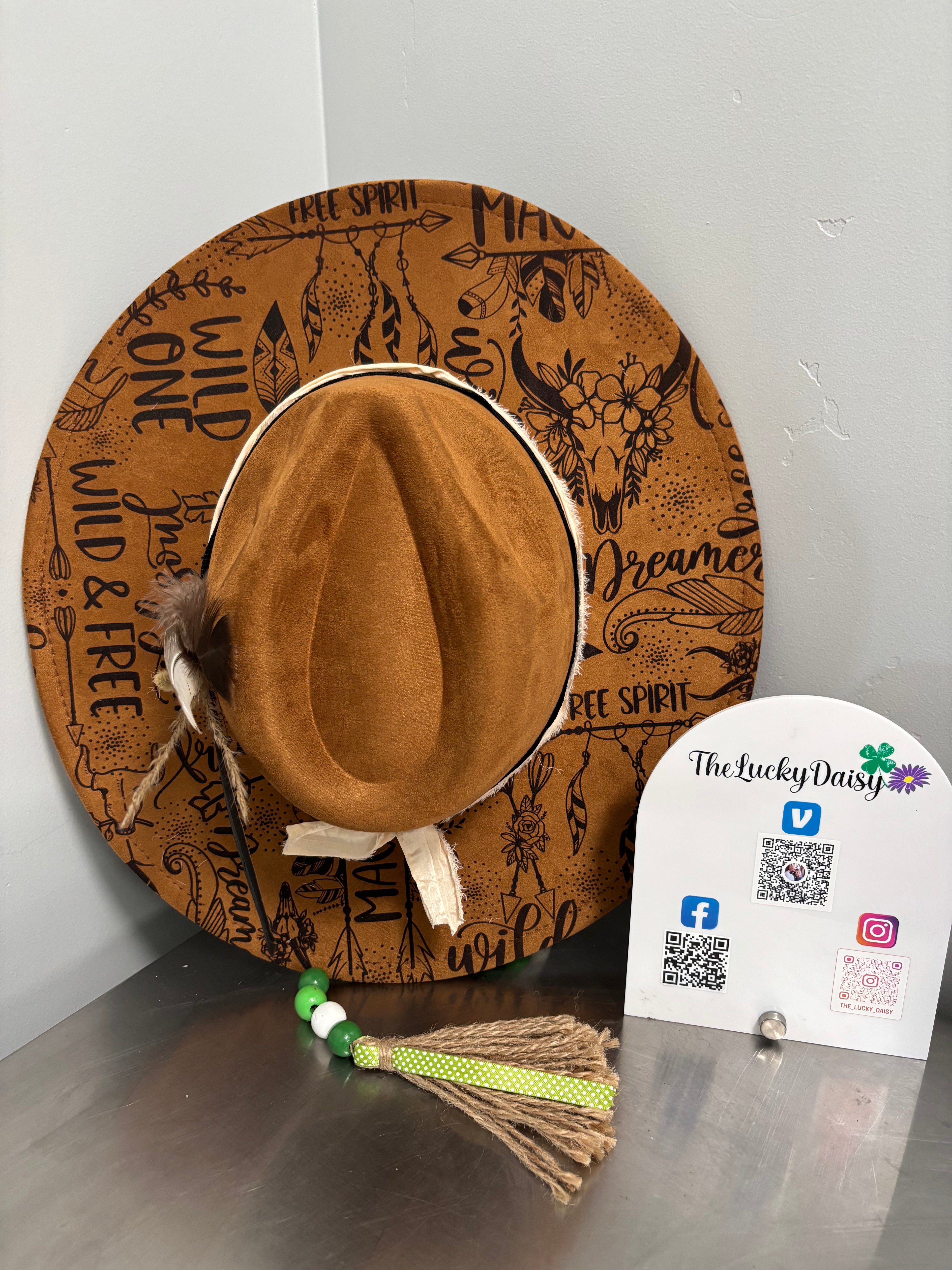 Flat Wide Brim Burned Hat