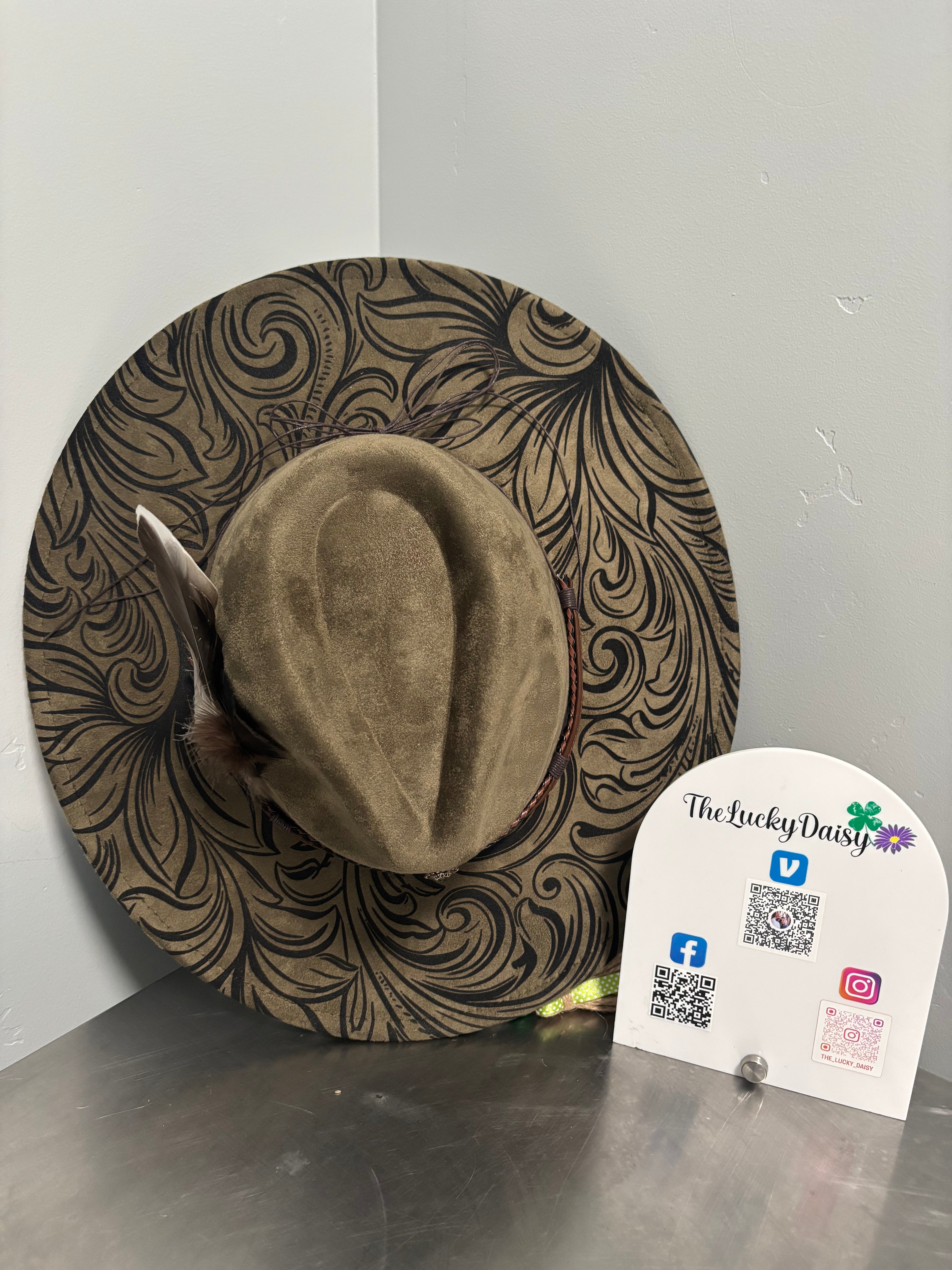 Flat Wide Brim Burned Hat