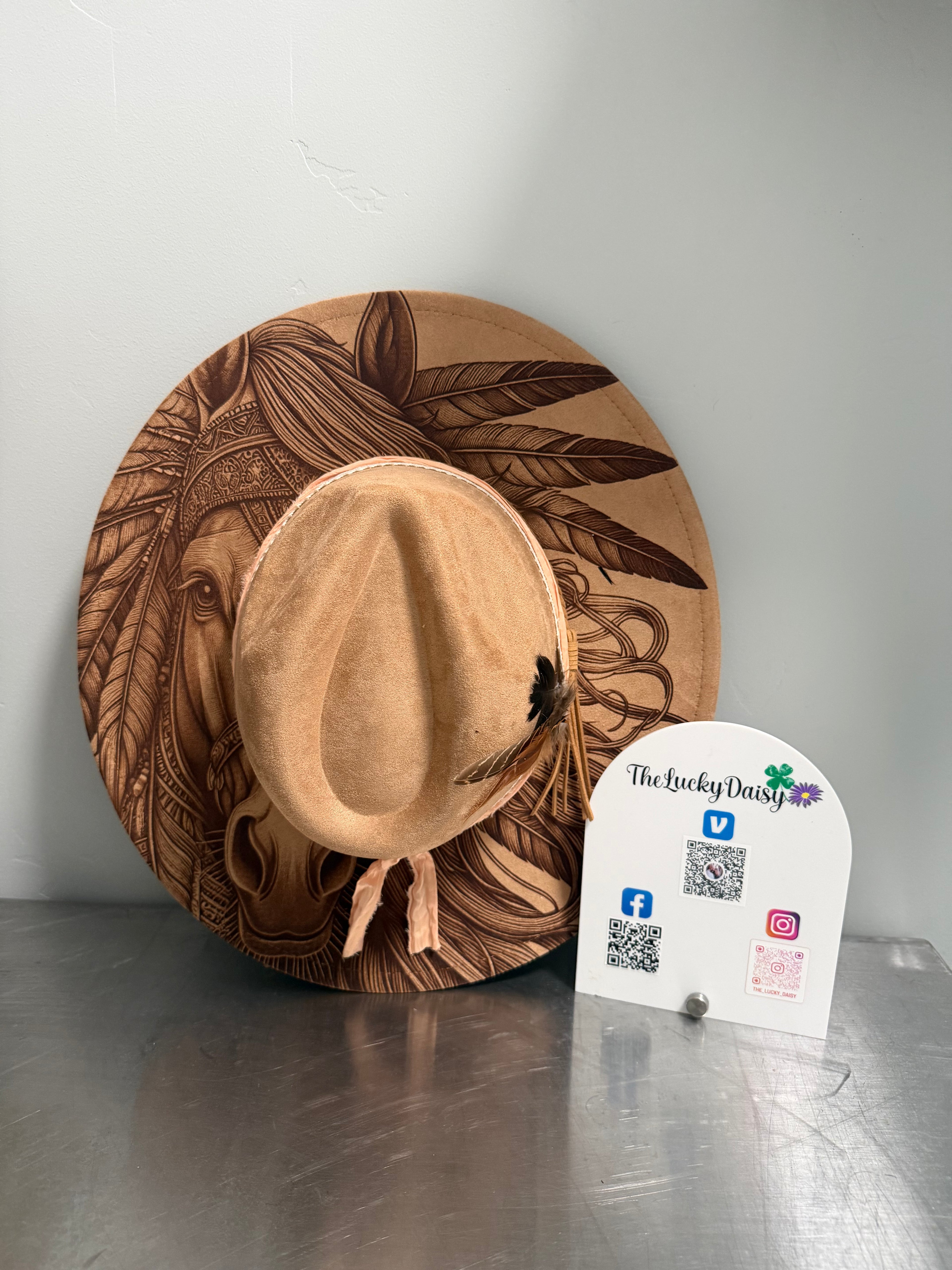 Flat Wide Brim Burned Hat