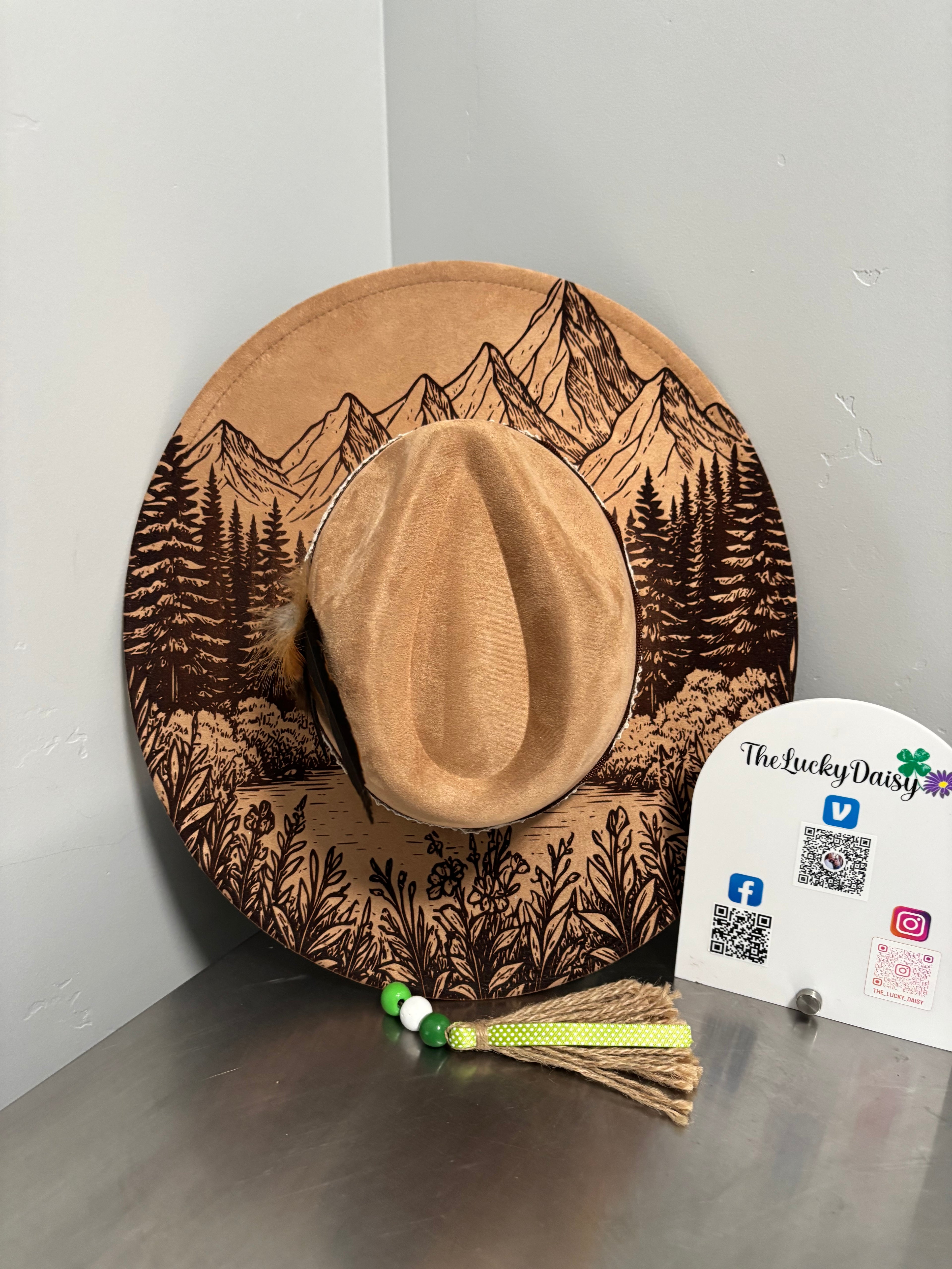 Flat Wide Brim Burned Hat