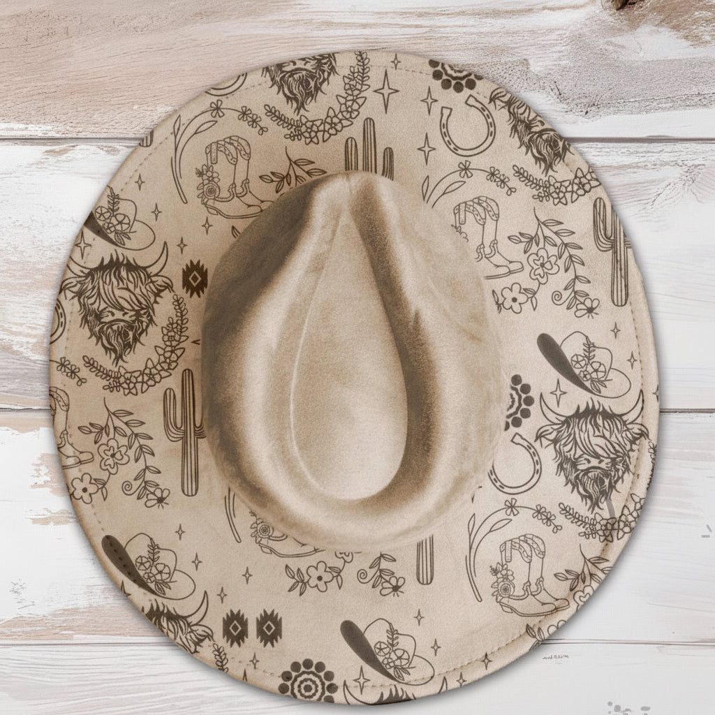 Flat Wide Brim Burned Hat