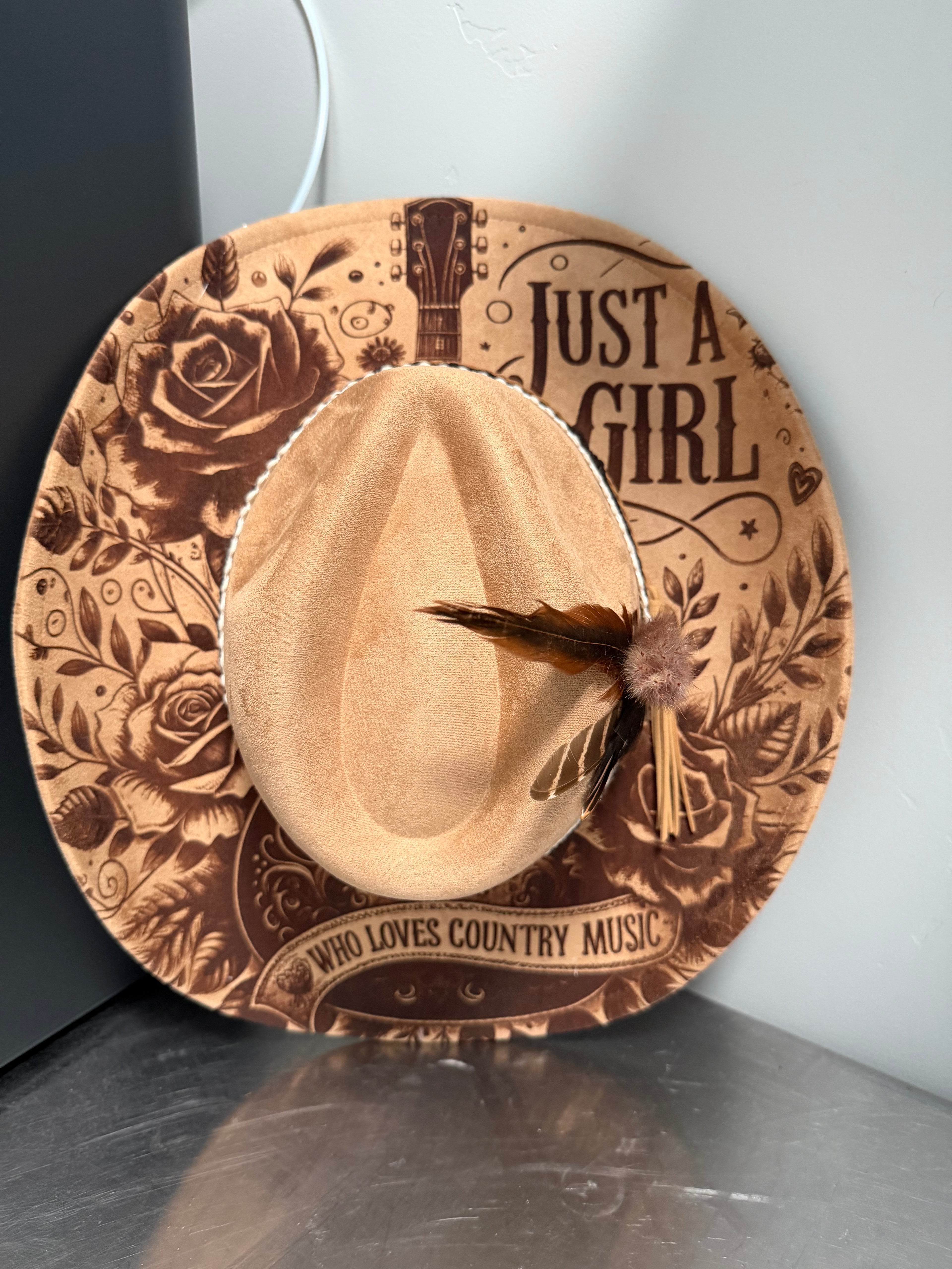 Flat Wide Brim Burned Hat