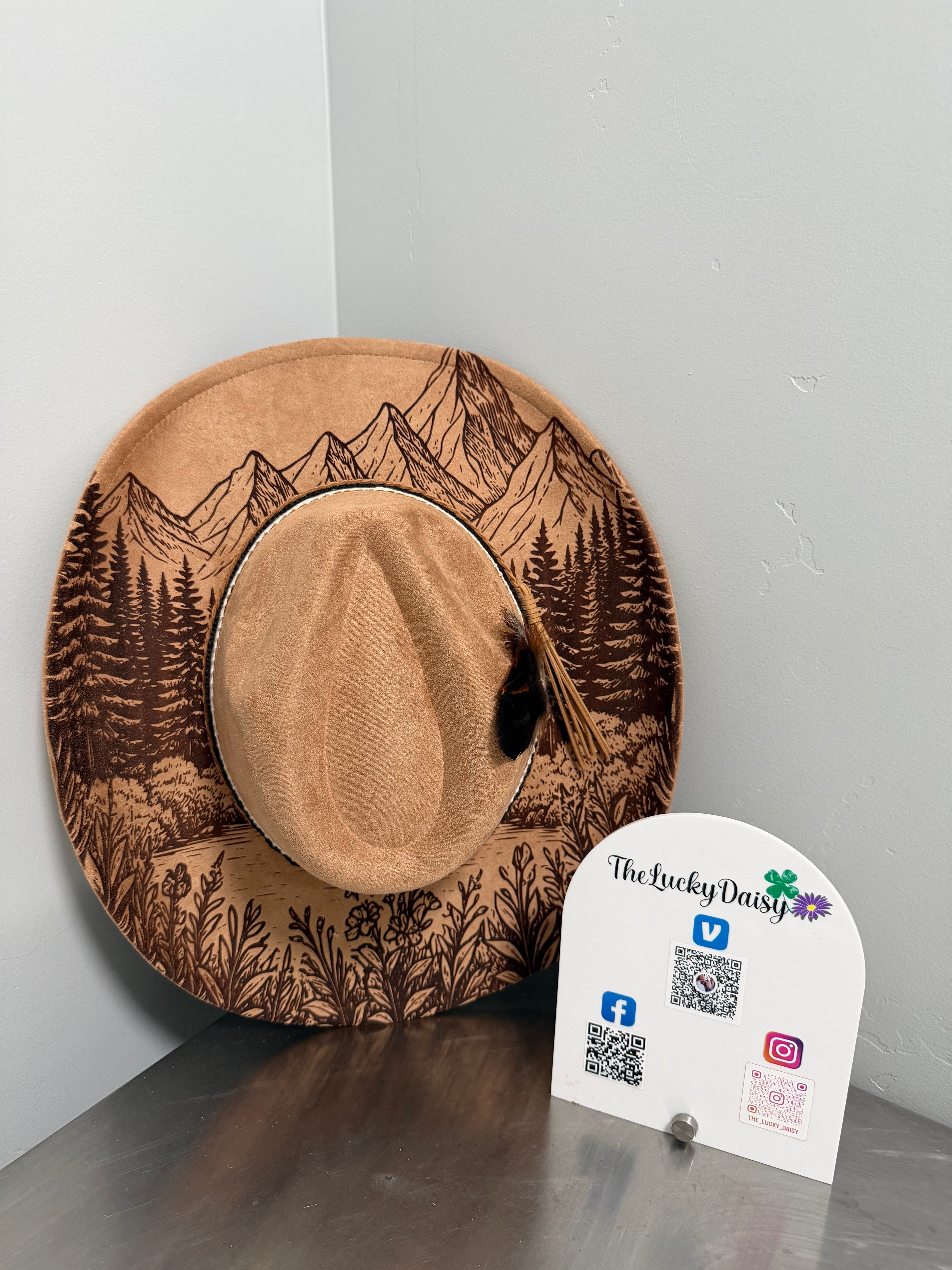 Flat Wide Brim Burned Hat