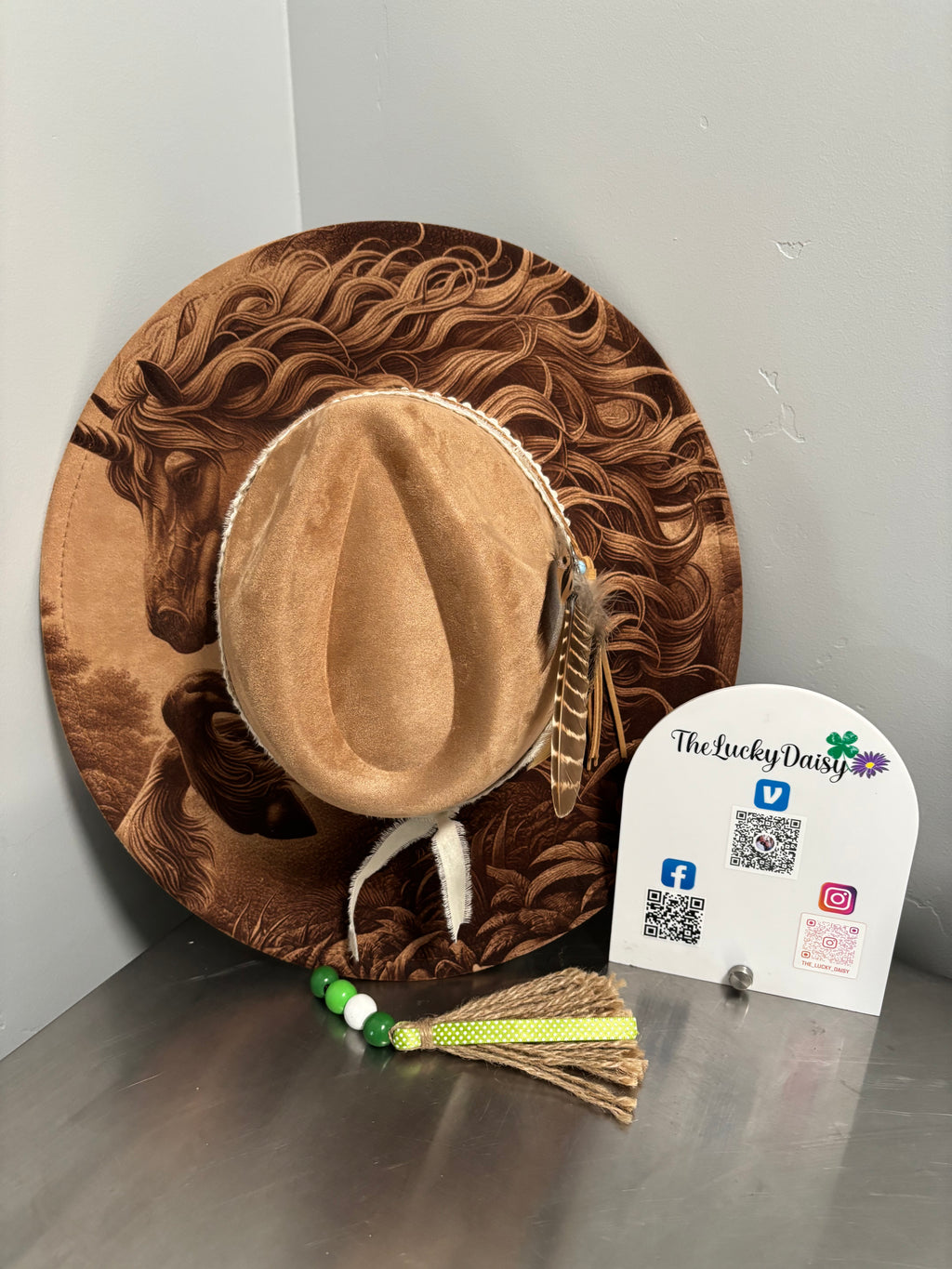 Flat Wide Brim Burned Hat